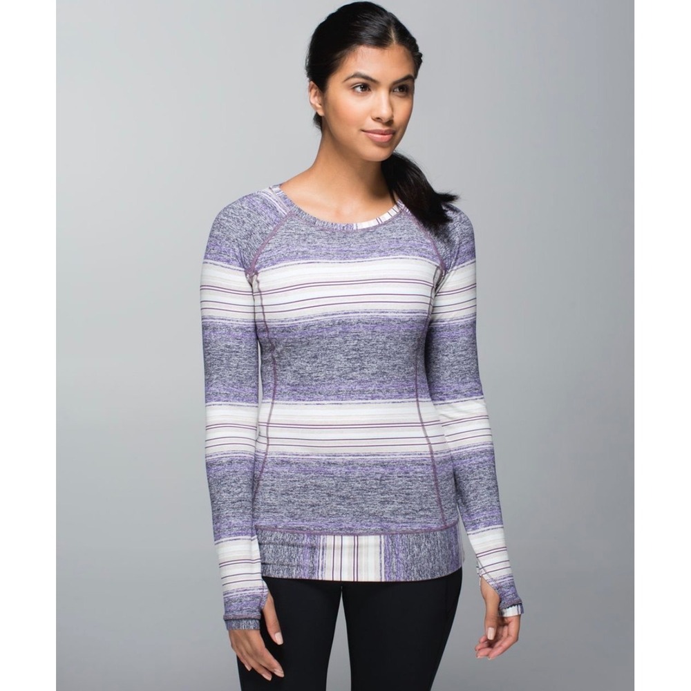 Lululemon Athletica Striped Long Sleeve Thumbhole Top Purple Cream Size 2